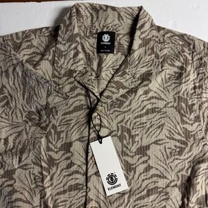 Element Mens Short Sleeve Shirt‎ Palm Print Button Up Casual Beige Brown S